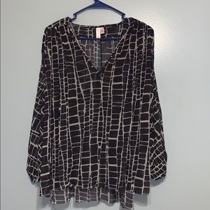 V Neck Plaid Print Ruched Long Sleeve Shirt